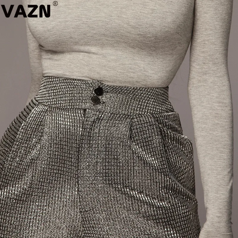 VAZN, с блестками, Ретро стиль, весна, сексуальные женские цветные штаны с оборками, средняя талия, обтягивающие длинные штаны, для девушек, высокая уличная мода, новые штаны