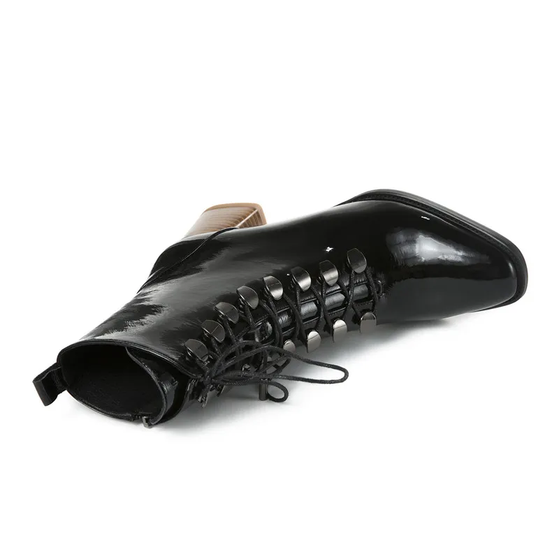 MORAZORA/ г. Большие размеры 33-42, ботильоны из натуральной кожи Модная женская обувь на высоком каблуке со шнуровкой однотонные черные зимние женские ботинки