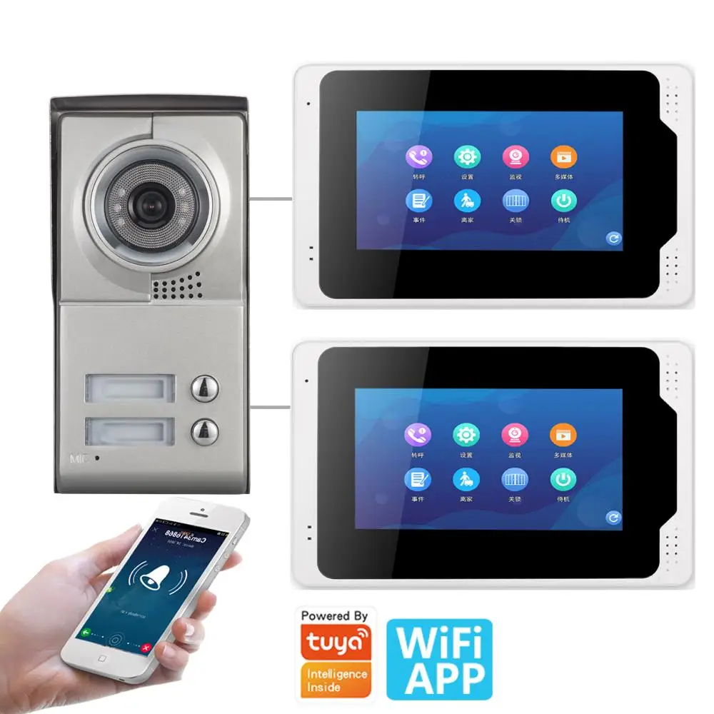 SmartYIBA-intercomunicador de vídeo para 2 apartamentos, Monitor de aplicación remota con Wifi para 2 familias/suelo, cámara de vídeo para apartamento