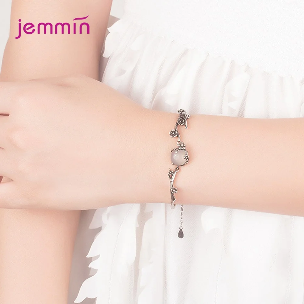 Fashion Jewelry Flowers 925 Sterling Thai Silver Chain Bracelet Opal Stone Bracelet For Women Gift Friendship Cuff Bracelets