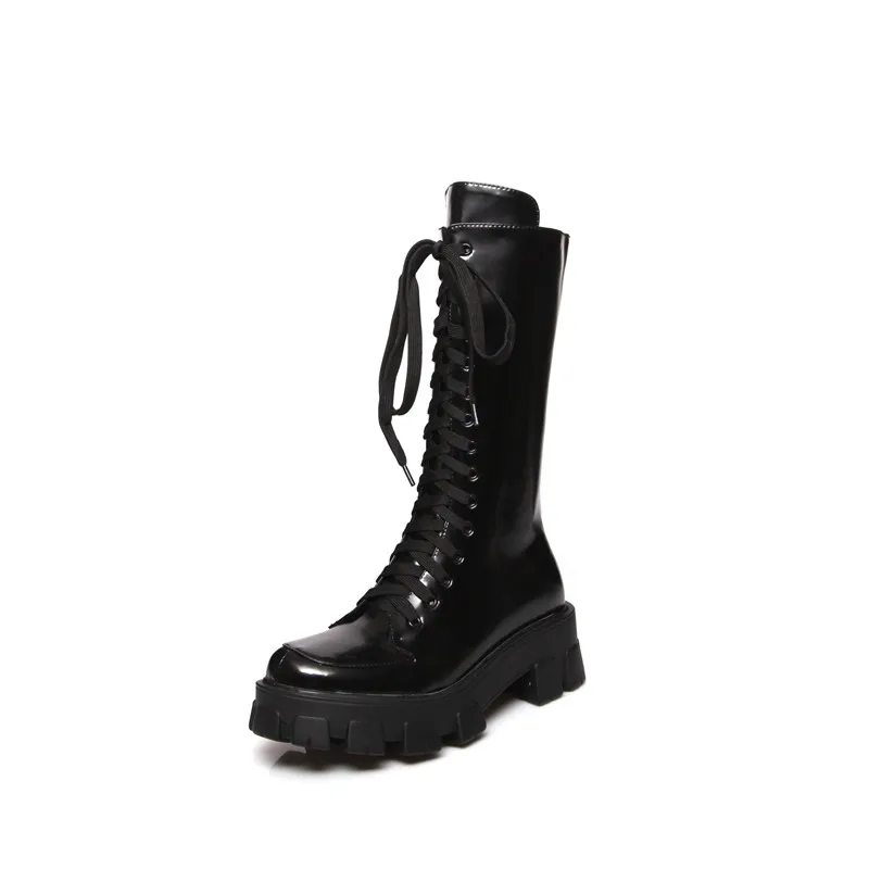 MORAZORA/ г. Обувь из натуральной кожи наивысшего качества женские ботинки до середины икры ботинки на платформе на низком каблуке со шнуровкой и молнией женские мотоциклетные ботинки