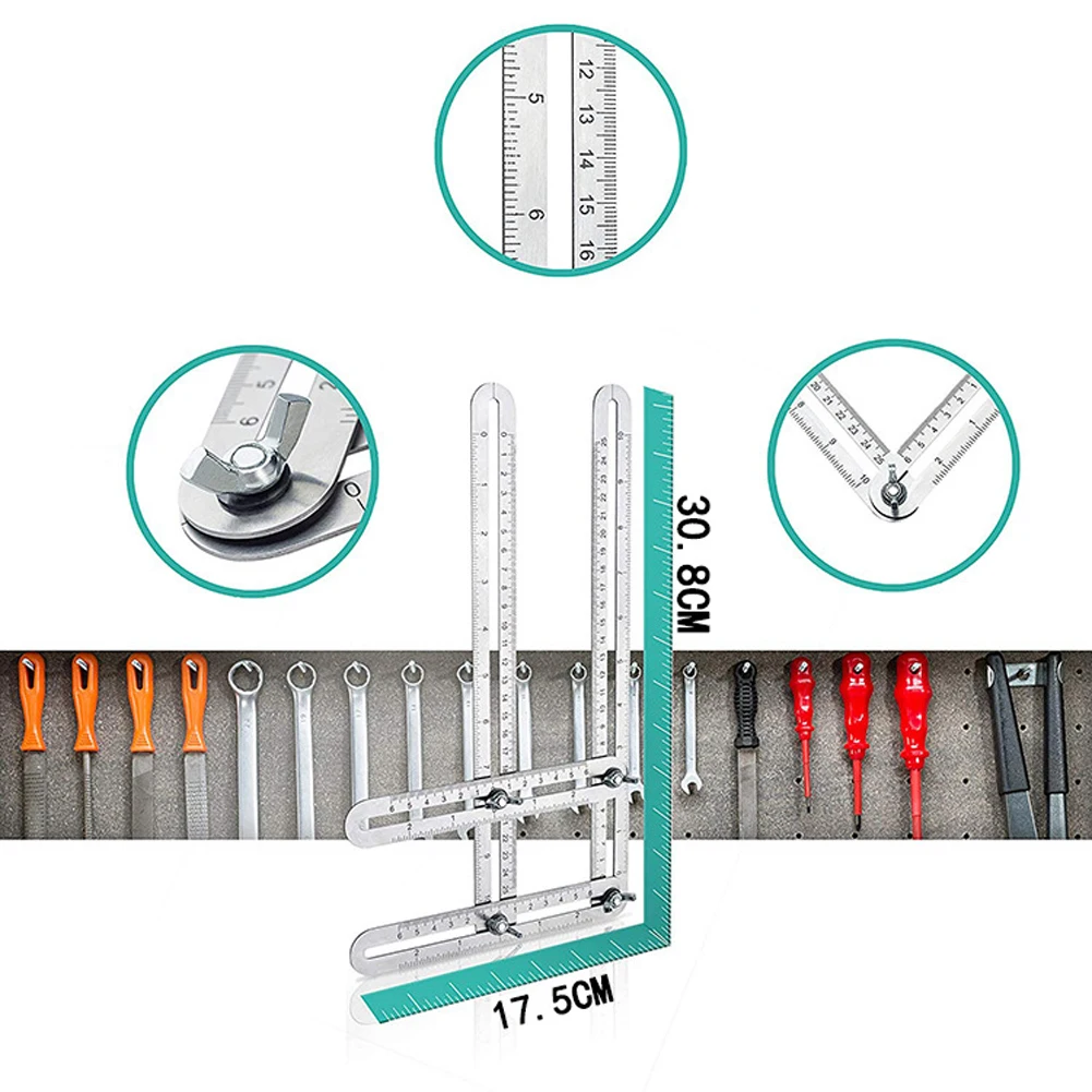 Multifunctional Four Fold Ruler Measuring Tool Stainless Steel Folding Ruler Any Angle Ruler Universal Protractor