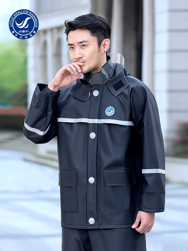 

Outdoor Reflective Raincoat Black Men Waterproof Motorcycle Overall Raincoat Poncho Regenponcho Rain Gear JJ60RC