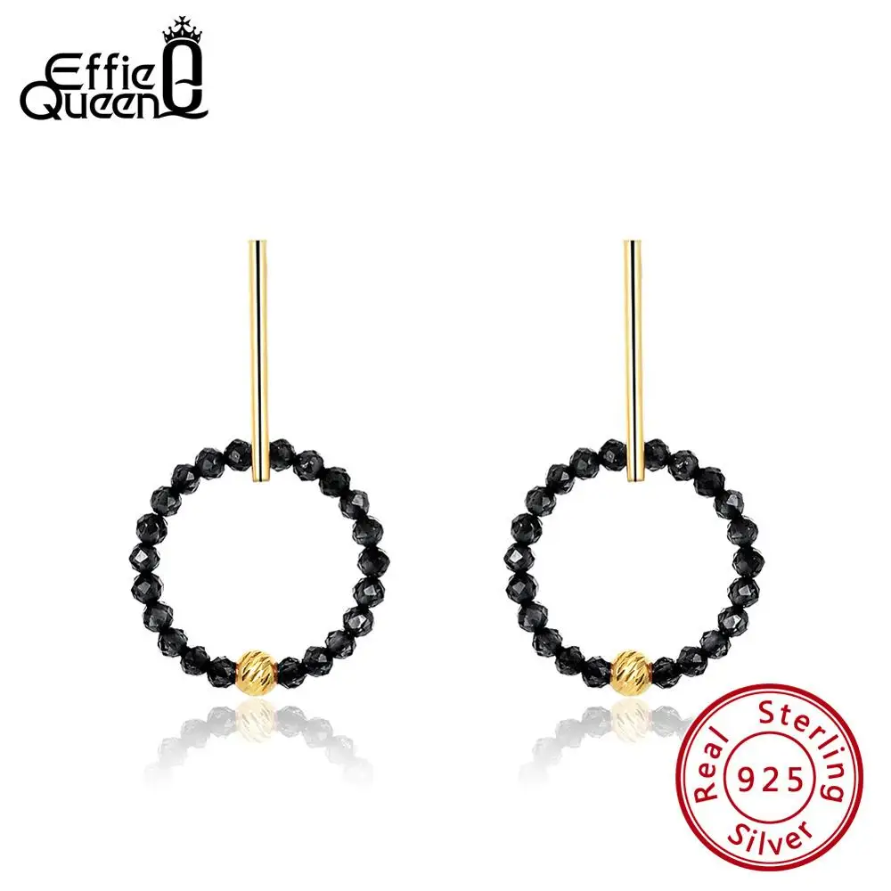 

Effie Queen Silver 925 Dangle Earrings For Women Round Red Black Stone Drop Earring Sterling Silver Wedding Party Jewelry BE153