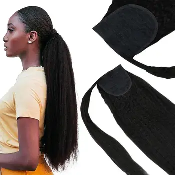 

Ugeat Ponytails Hair Extensions Human Hair Real Remy Human Hair 14-24" Kinky Straight Ponytails Natural Black Soft Hair 60-80g