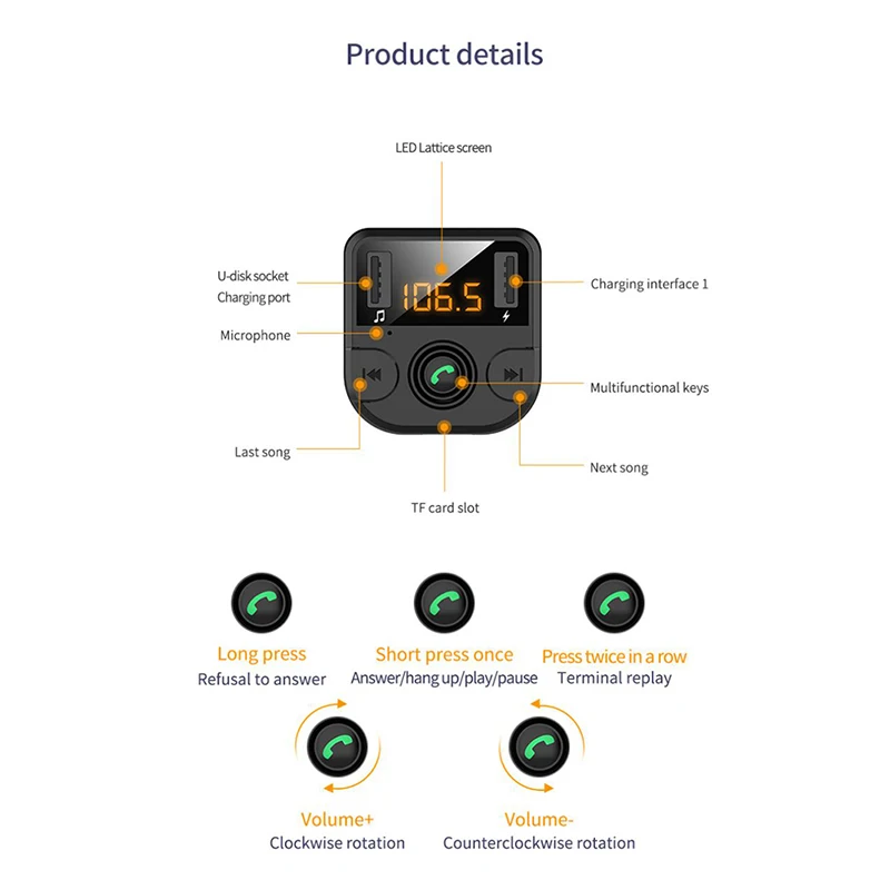 Стиль Bluetooth 5,1 Автомобильный Bluetooth плеер Автомобильный MP3-плеер функциональный Bluetooth получает музыку без потерь Автомобильный Bluetooth плеер