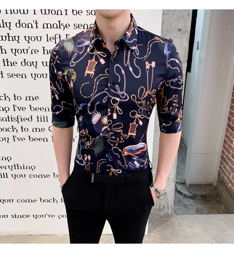 Брендовая мужская рубашка с коротким рукавом Camisa, модная повседневная приталенная рубашка, летняя Дизайнерская одежда для клубной вечеринки, выпускного вечера