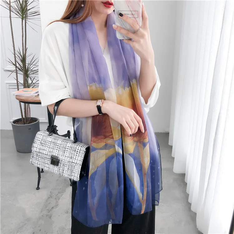

J1147 Elegant Fashion Design Spring Women Lady Shawl Silk Long Soft Scarf Scarves New Creative Summer Beach Shawl