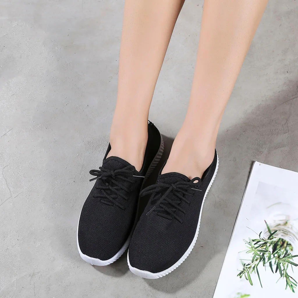 Women Sneakers Outdoor Solid Round Toe Breathable Loafers Soft Leisure Flat Running Shoes Sports Shoes Light Bottom Shoes#1007