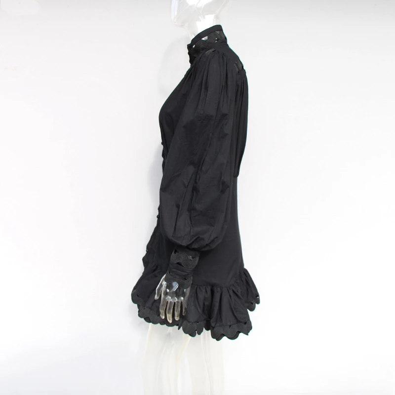Zimm подиумное дизайнерское женское мини-платье, элегантное роскошное белое черное платье с рукавами-фонариками, винтажное приталенное платье с оборками