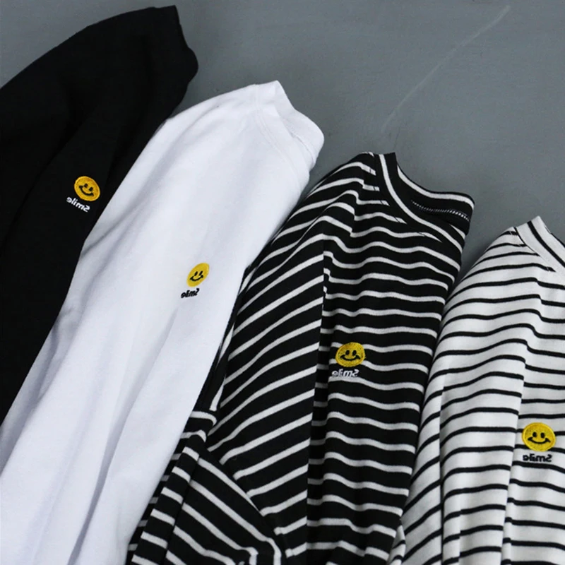 

Long Sleeve T-shirts Women Loose Harajuku Soft Embroidery Striped Chic Womens Korean Style Kawaii Casual T-shirt Fashion Tees