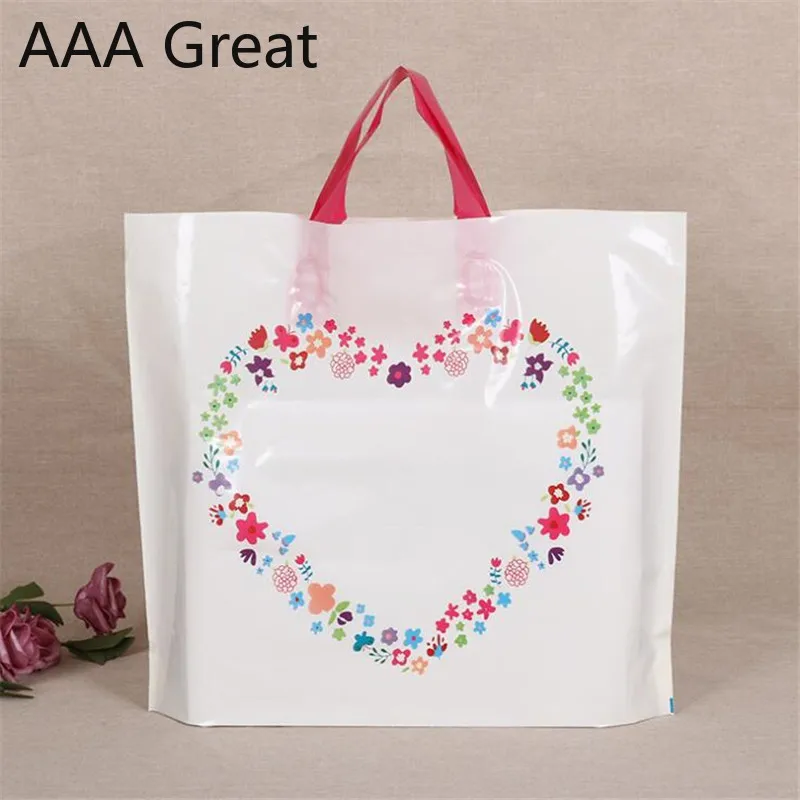 

100Pcs/Lot Plastic Handles Bag Plastic Boutique Jewelry Gifts Bags With Handle Heart Flowers Storage Supermarket Pouches Present