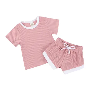 

Fashion Kids Clothes Girls Outfits Summer Toddler Boy Clothes Set Cotton Short Sleeve Tops+Shorts Solid Color Children Clothing