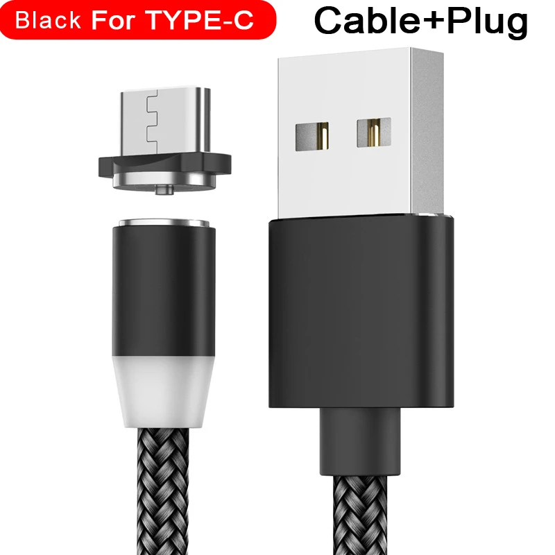 Type-C Black Магнитный usb-кабель для Lightnig type C Mrico, универсальные кабели для быстрой зарядки мобильных телефонов, ядро для iPhone, samsung, Xiaomi, huawei - Цвет: Type-C Black