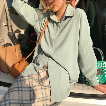 

Korean Single-Breasted Long Sleeve Women's Shirts Solid Elegant Casual Loose Female Shirt 2020 Spring Summer Ladies Top Clothes