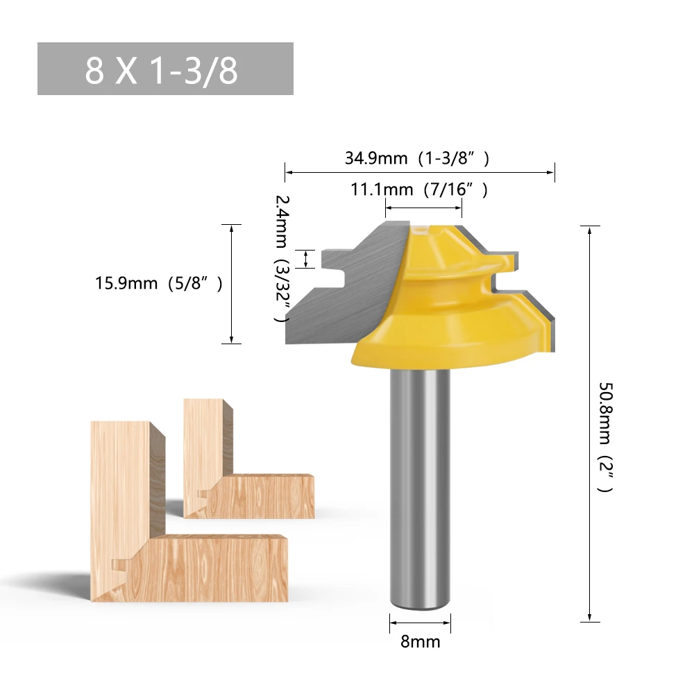 LAVIE 1 pc 8mm shank 45 Degree Lock Miter Router Bit Tenon Milling Cutter Woodworking Tool For Wood Tools Carbide Alloy MC02010