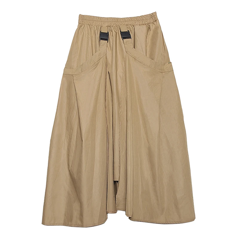 [EAM] High Elastic Waist Black  Buckle Split Joint IrregularHalf-body Skirt Women Fashion Tide New Spring Autumn 2020 1DA108