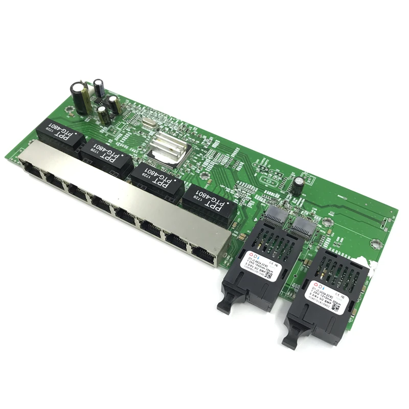 Обратный 10/100/1000 м гигабитный Ethernet коммутатор волоконно-оптический одномодовый 8 RJ45 и 2 SC волоконный материнский 1.25g 20 км