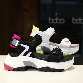 

[GOGD]2020 Fashion Summer Woman Wedges Shoes Bottom Ladies Walking Shoes Platform Casual Sports Sandals
