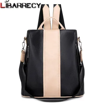 

Multifunction Women Backpack Panelled Anti-theft for School Design Books Bag Lady Pu Leather Large Capacity Travel Shoulder Bag