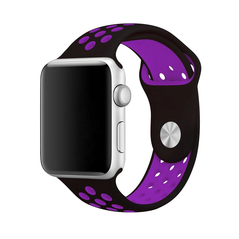 Black with purple Спортивный ремешок 44 мм для Apple Watch, силиконовый ремешок, синий, черный, наручные браслеты 40 мм, браслет 38 мм, 42 мм, Iwatch Series 2, аксессуары - Цвет ремешка: Black with purple