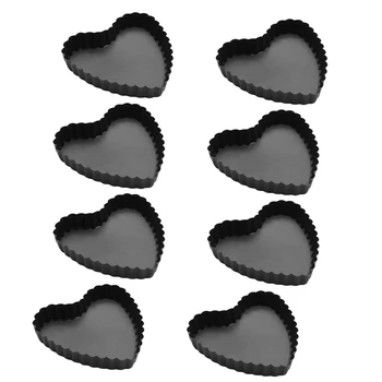 

8 Pack Mini Tart Pan 4.5 Inch with Removable Bottom Quiche Pan Nonstick Heart-Shaped Quiche Pie Pan