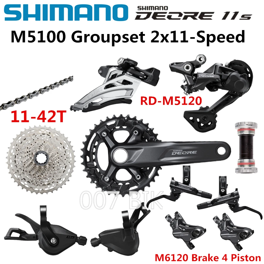 SHIMANO DEORE M5100 Groupset 26 170 175MM Crankset Mountain Bike Groupset 2x11 Speed 11 42T 11 51T M5100 22S Rear Derailleur|Bicycle Derailleur| - AliExpress