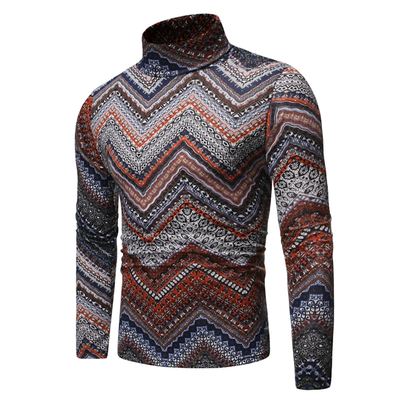 GT08 Luxury Floral Turtleneck Sweaters Men Casual Fashion Long Sleeve Pullover Mens Sweater Shirt Autumn Male Knitted Clothes Coats - Color: GT08