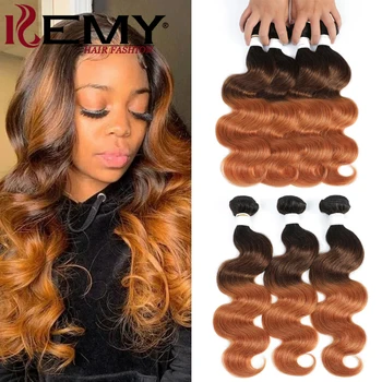 

Body Wave Human Hair Weave Bundles 3 Tone 1B/4/30 Ombre Brown Brazilian Human Hair Bundles Remy Hair Extension 1/3/4 PCS KEMY