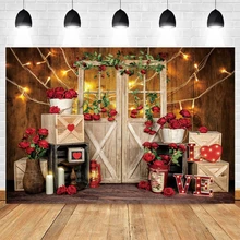 

Valentine's Day Photography Backdrops Wood Red Rose Flower Love Heart Lights Background Mother’s Day Birthday Baby Shower Party