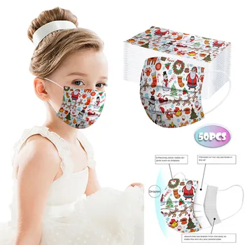 

Christmas Masks For Kids Child Non-woven Disposable Face Mask 3 Ply Cute Print Face Mask Protective Face Shield Mouth Masks