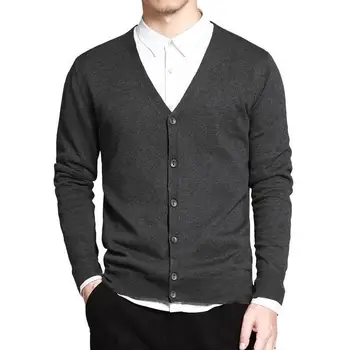 

OLOEY Mens Knitted Sweaters Cardigans 2018 Autumn Winter Business Casual V Neck Solid Color Slim Fit Male Knit Cardigan