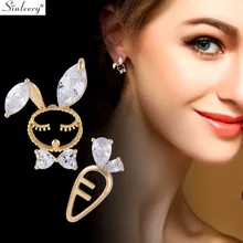 SINLEERY асимметричные серьги-гвоздики с кроликом морковкой желтый Золотой Серебристый цвет прозрачный Циркон маленькие серьги для женщин ювелирные изделия ES620 SSH