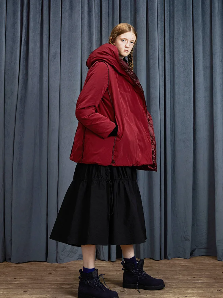 Dark Red Новинка, зимний дизайн, женская короткая простая теплая Повседневная Свободная короткая куртка с капюшоном, Двусторонний пуховик на белом утином пуху, Серебряное пальто - Цвет: Dark Red