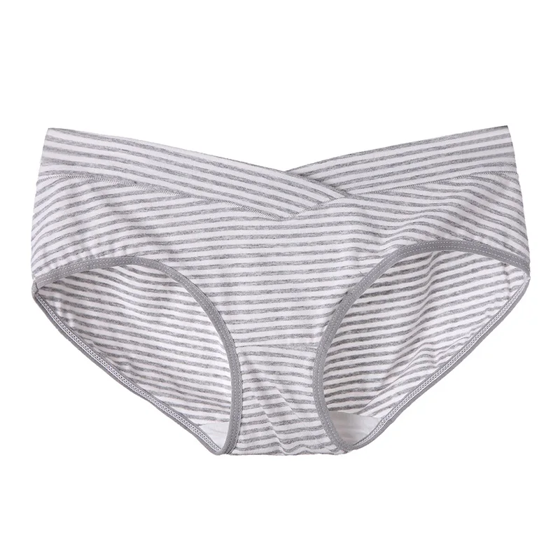 Gray stripes ZTOV, 1 шт., хлопковое нижнее Белье для беременных, трусы для беременных женщин, трусы для беременных, нижнее белье, шорты XXL - Цвет: Gray stripes