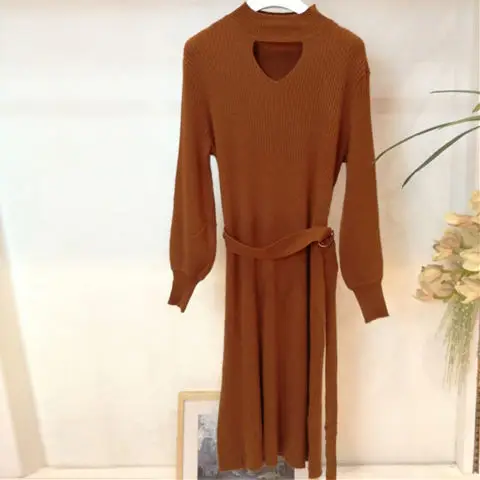 brown dresses Весна/осень женская одежда компьютер трикотажные женские свитера высокие эластичные платья свитера для беременных - Цвет: brown dresses