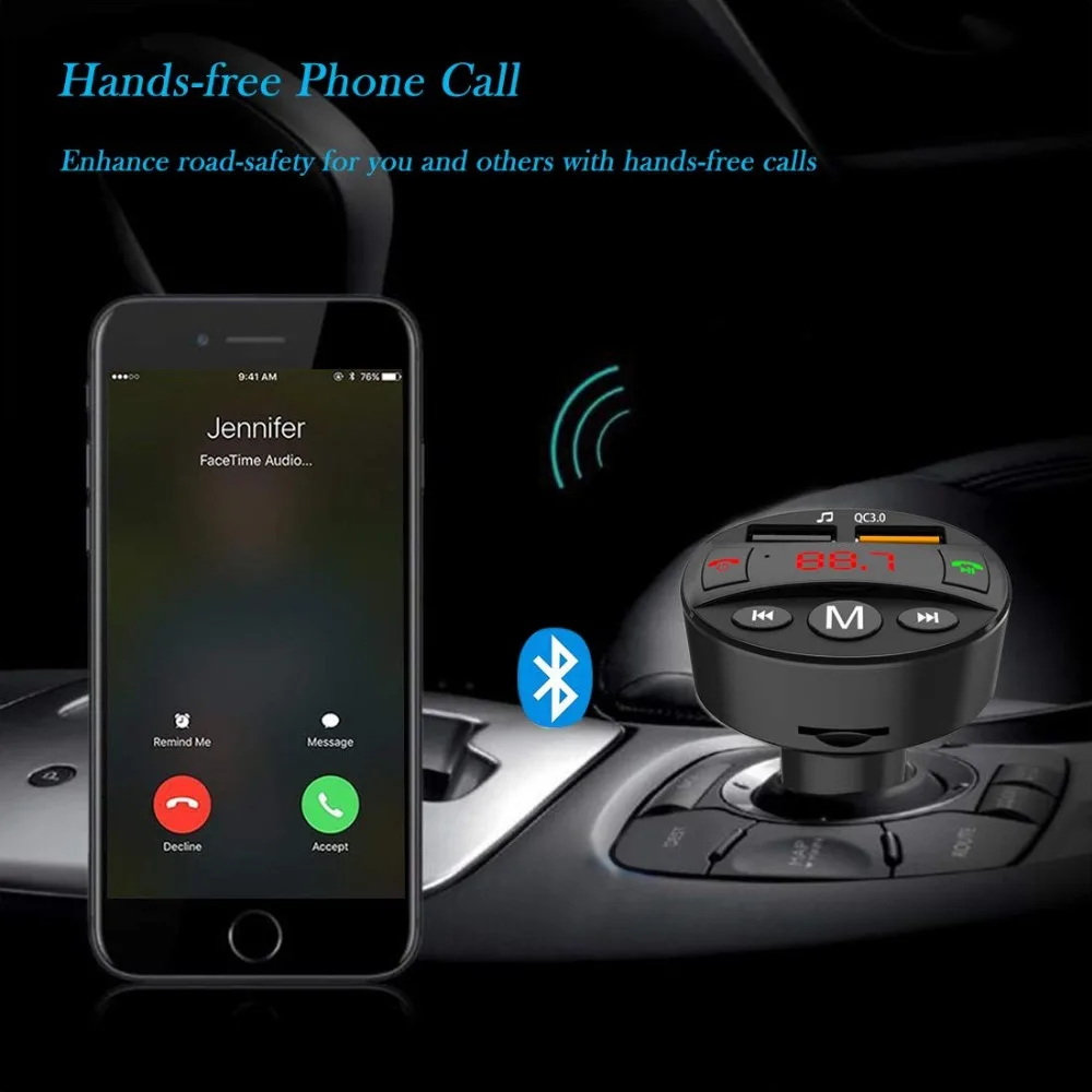 Bluetooth fm-передатчик беспроводной стерео автомобильный комплект радио адаптер громкой связи вызов QC3.0 Быстрая зарядка поддержка tf-карт USB диск