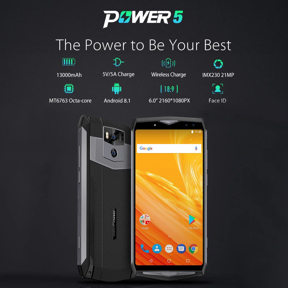 Ulefone power 5 13000mAh 4G мобильный телефон 6 ''FHD 8 Core 6GB 64GB 21MP 4 камеры Беспроводное зарядное устройство Face ID смартфон