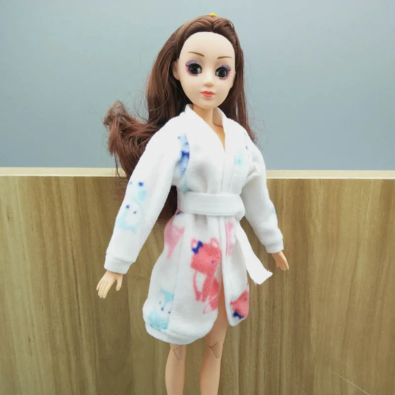 Белый халат с изображением животных для куклы Барби костюм для ванной зимняя пижама одежда Спящая повседневная одежда для игры Барби дом детские игрушки