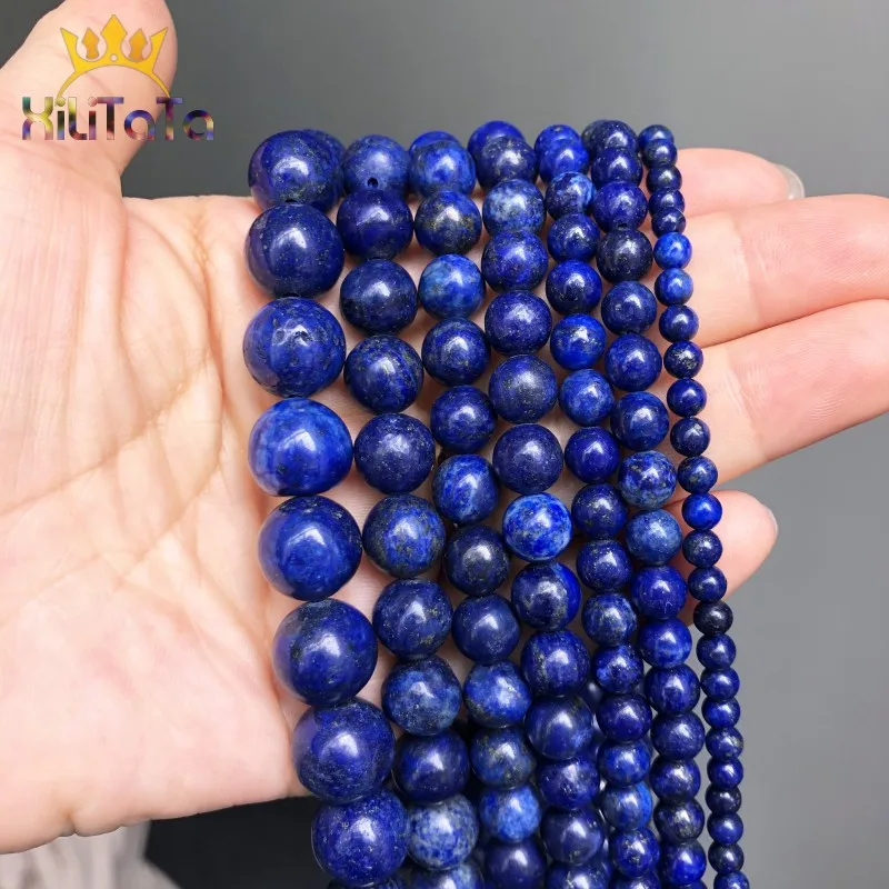 Natural Stone Beads Lapis Lazuli Round Loose Stone Beads For Jewelry Making DIY Bracelet Earrings Accessories 15'' 4/6/8/10/12mm loose stone beads
