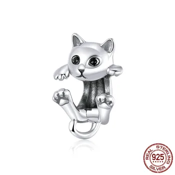 

Qikaola Authentic 925 Sterling Silver Cute Cat Kitty Animal Beads Charm for Original 3mm Bracelet Bangle Girl Gifts CMC208