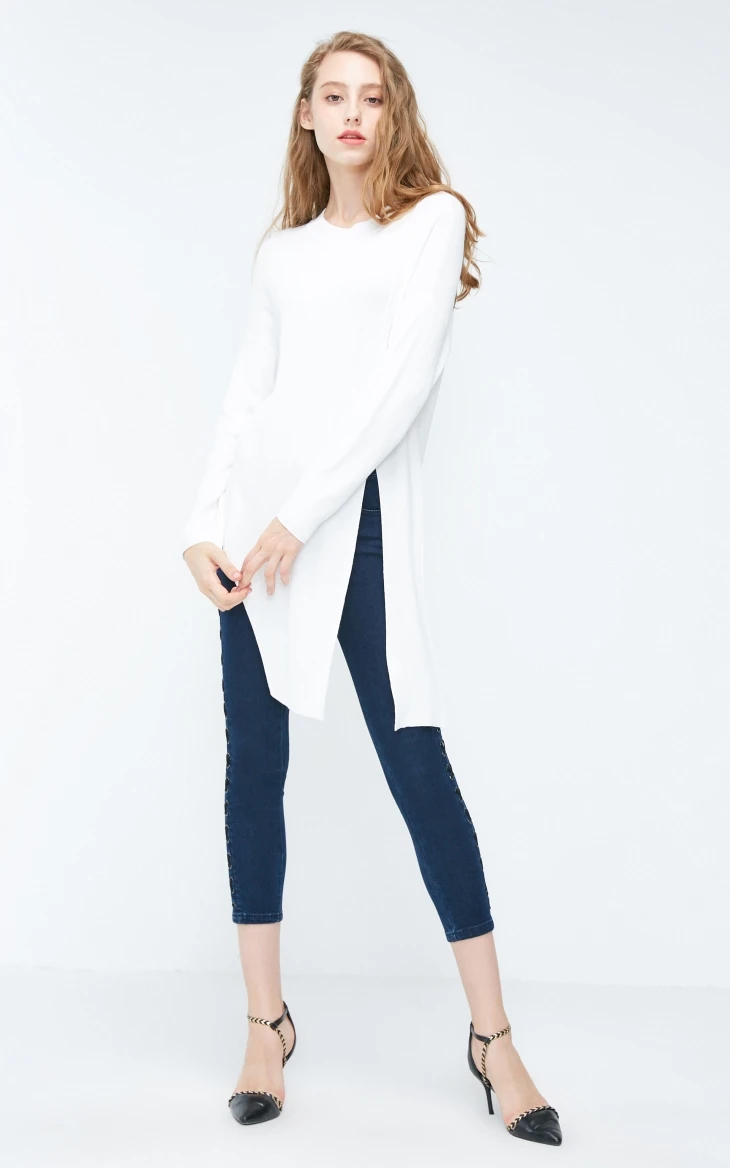 Vero Moda зимний чистый цвет неровный подол с заниженным плечом круглый свитер с вырезом | 318324528