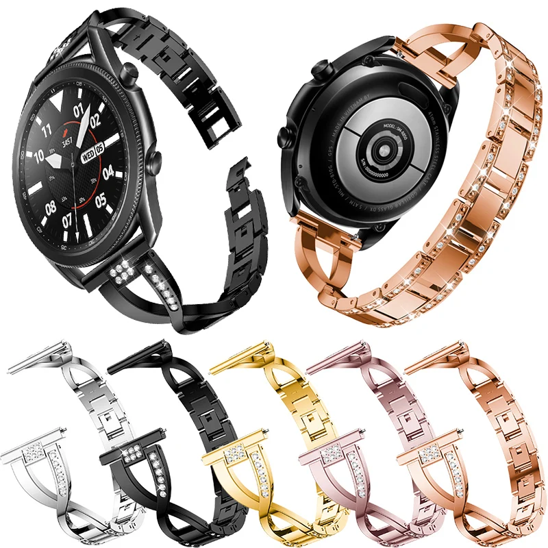 

22MM Luxury Crystal Stainless steel Bracelet for Samsung Galaxy Watch 3 45mm Rhinestone Wristband Watchband Metal Strap Bracelet