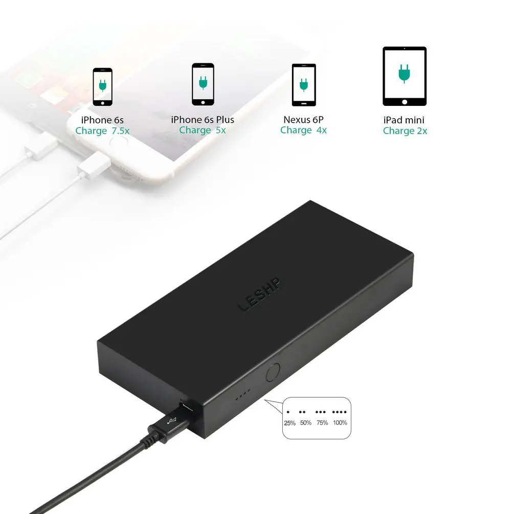 LESHP 19800mAh QC3.0 Dual-USB портативный удобный Внешний перезаряжаемый аккумулятор зарядное устройство Внешний аккумулятор черный