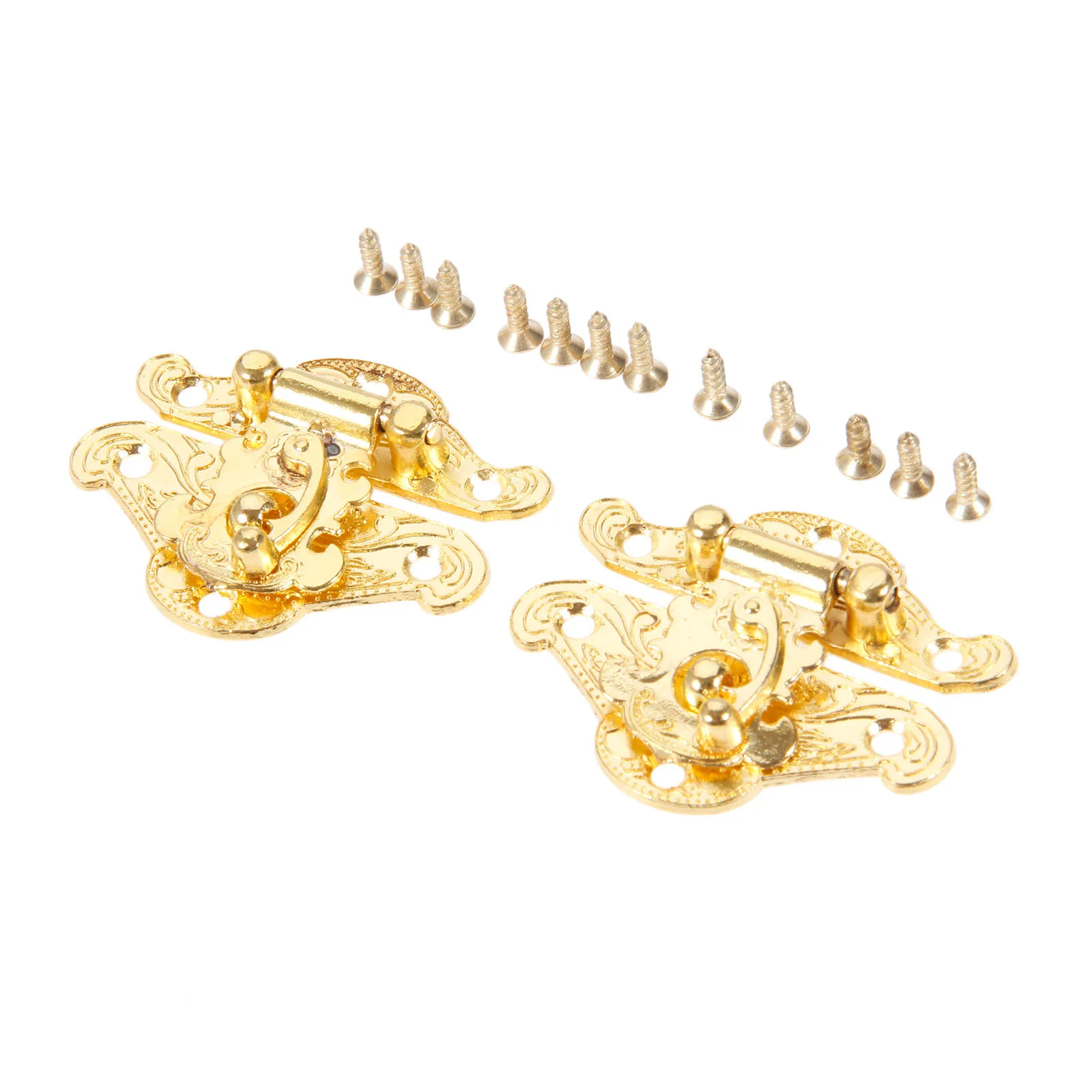 DRELD 2Pcs Antique Gold Box Latch Hasps Lock Catch Latches Furniture Hardware for Jewelry Box Suitcase Buckle Clip Clasp 38*49mm furniture hardware jewelry box hasps decorative latches