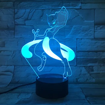 

Cute Pokemon Mewtwo 7 Color Lamp 3d Visual Led Night Lights Kids Clock Table Lampara Lampe Pikachu Children Birthday Gifts