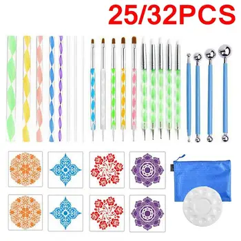 

25/32Pcs Mandala Dotting Tools Set Pen Dotting Tools Mandala Stencil Ball Stylus Paint Tray for Painting Rocks Color Draw&Draft