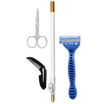 

4 Pieces Beard Trimming Set-Scissors, Beard Pen, Razor, with Folding Comb,Styling Tools for Beard Trimming and Combining