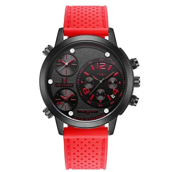 

Red SENORS Man Watch Waterproof Date Multiple Time Zone Casual Sport Quartz Watch Men Silicone Strap Military Male WristWatches