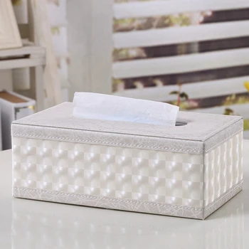 

PU Leather Cosmetic Bag Box Handkerchief, 25x14x9.5cm (Beige)